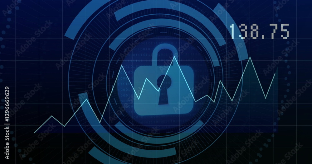 Poster image of diagram and data processing over padlock