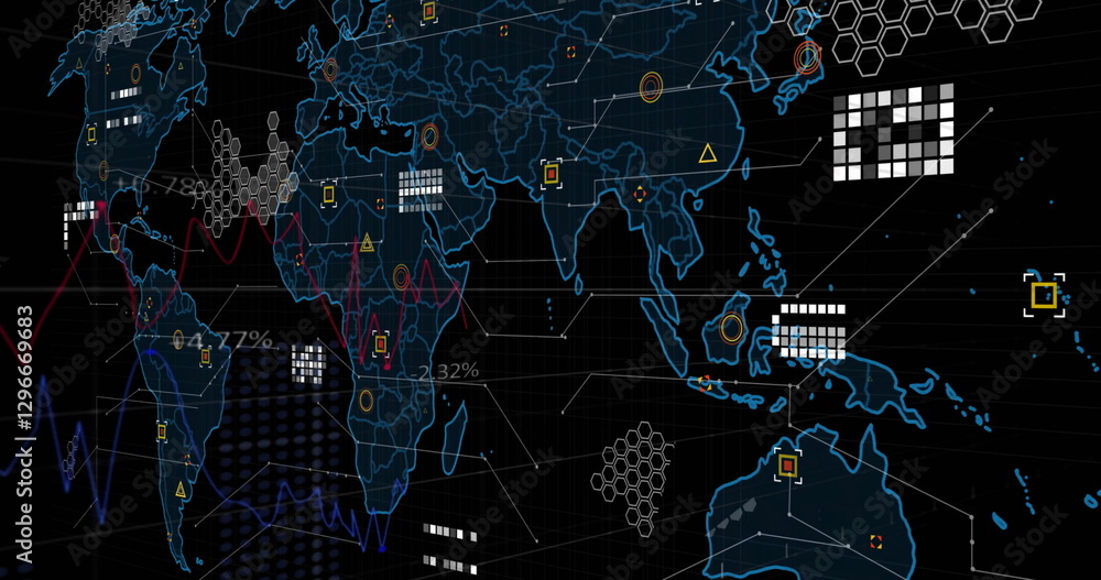 Poster image of data processing over world map