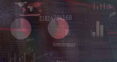 Image of financial data processing on black background