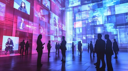 Online business networking event, professionals connecting via video calls, stylish and futuristic, Realistic Photo