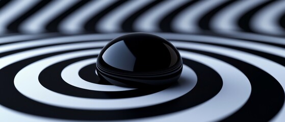 Glossy Black Sphere on Optical Illusion Surface Abstract Art Geometric Design Concept Graphic Backdrop Background