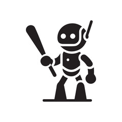 Robot Holding Stick Silhouette Vector Art | Futuristic Technology & Robotics Illustration