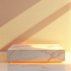 Elegant Marble Display Platform with Warm Sunlight, Minimalist Product Presentation Mockup