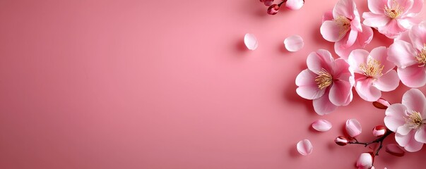 Obraz premium Graceful Blossom Arrangement Against Light Rose Backdrop with Hints of Springtime Charm and Hopeful Vibes