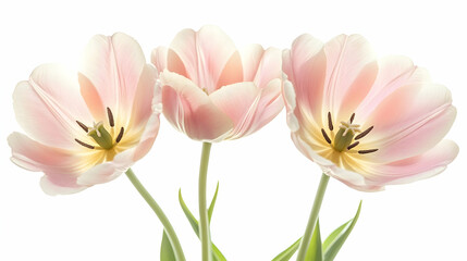 Fototapeta premium Elegant Pink Tulips Displaying Delicate Petals and Green Stems
