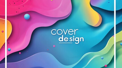 Colorful abstract cover design; vibrant waves, floating spheres; digital art, website banner