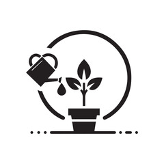 Watering Plant Logo Icon Silhouette Vector Art | Gardening & Environmental Design