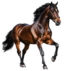 Obraz premium majestic brown horse with shiny coat and flowing mane is captured mid stride, exuding power and grace. horse muscular build and elegant posture highlight its strength and beauty