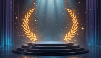 Elegant stage with spotlight and golden laurels, perfect for awards or celebration announcements