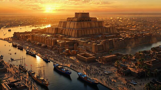 Mesopotamian Ziggurat at Sunset: A Majestic Ancient Landscape