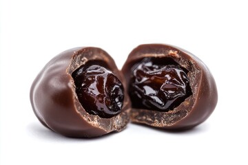 chocolate-covered raisin broken in half.