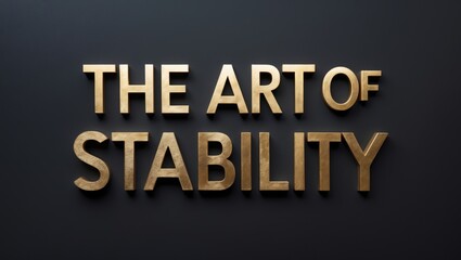 Fototapeta premium Golden text spelling 'The Art of Stability' against a dark background, creating a striking contrast and modern aesthetic