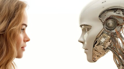Digital media evolution human-robot interaction design concept futuristic environment close-up viewpoint