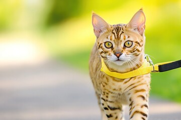 Naklejka premium Bengal Cat Walking Joyfully In The Sun