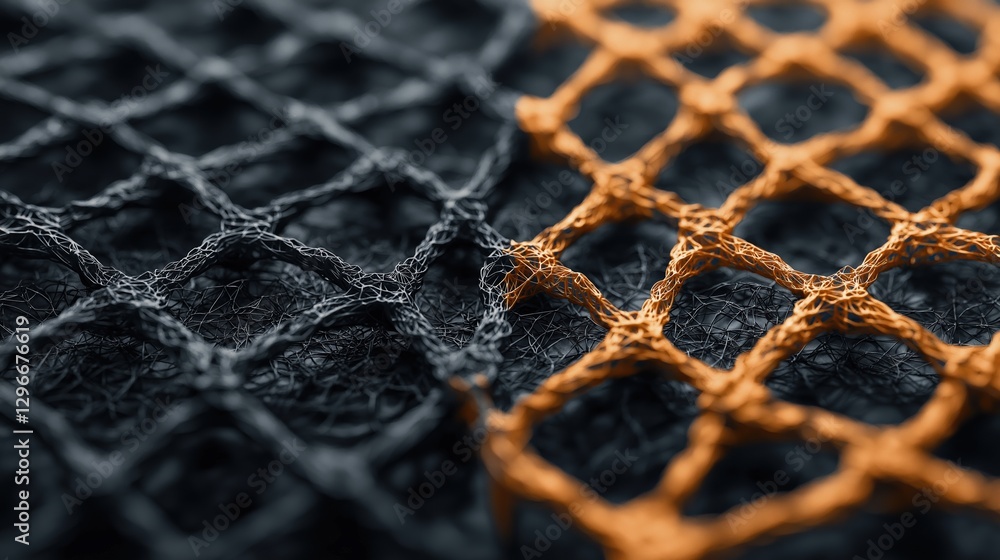 Poster abstract neural network concept in two contrasting colors of black and orange textures