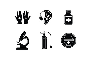 Medical Accessories Icon Set Silhouette Vector Art | Healthcare & Medical Equipment Design