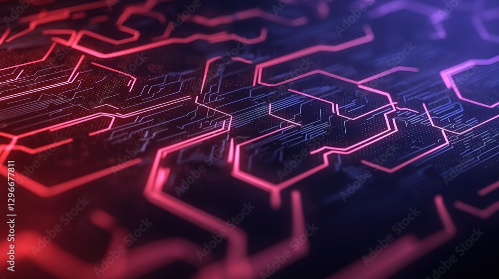 Poster glowing cyber pathways with digital lock design on dark background