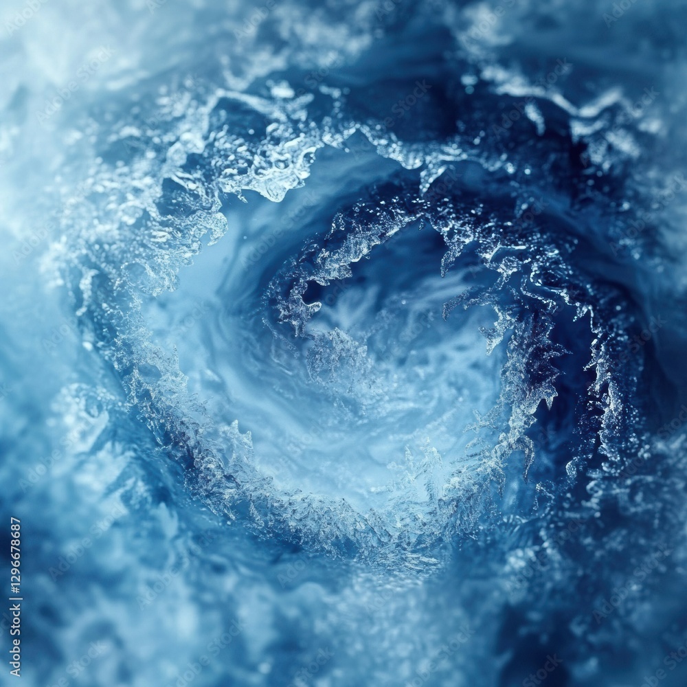 Poster Swirling blue ice formation with intricate patterns and textures in a frozen environment. Generative AI