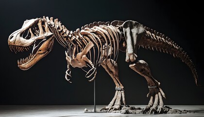 Tyrannosaurus rex dinosaur skeleton is displayed in a museum