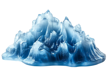 Stunning closeup of a blue iceberg with intricate details isolated on a transparent background. high resolution PNG file