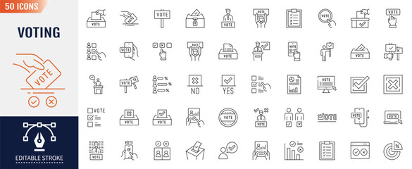 Voting icon set. Containing icons: democracy, vote, government, voting, campaign, political, voter, candidate, president and more . Vector illustration