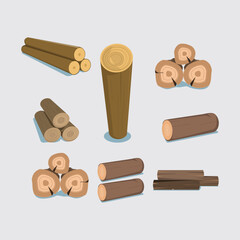 Vector Illustrations of Wooden Logs in Various Shapes and Arrangements