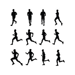 Silhouette Collection of Running and Jogging Figures in Various Poses