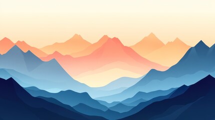 Obraz premium Abstract Mountain Range Landscape with Layers of Blue and Peach Tones