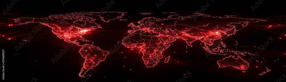 Poster glowing world map with interconnected futuristic nodes, dark spaceinspired background, worldwide com
