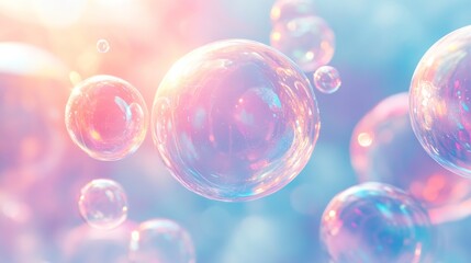 Floating Soap Bubbles Reflecting Pink and Blue Hues in Abstract Macro