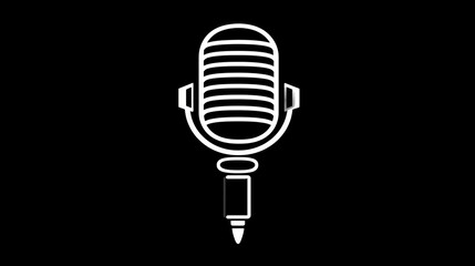 A black-and-white podcast logo with a sleek microphone silhouette and simple text