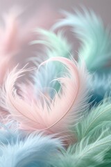Obraz premium Pastel Feathers Arrangement Gentle Abstract Design Valentine's Day Card Backdrop Pink Blue Green