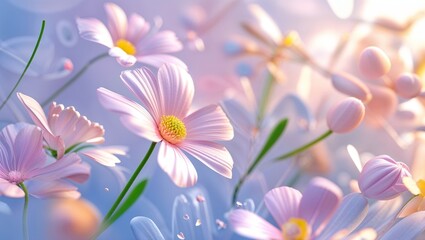 Fototapeta premium Soft Pink and White Daisies Dreamy Floral Background Lighthearted