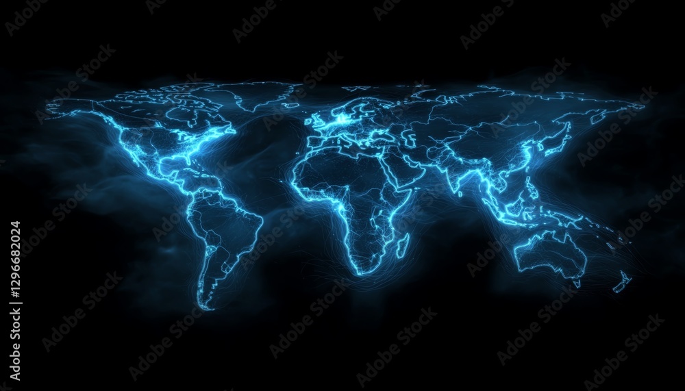 Aufkleber techinspired global networking concept, glowing blue world map with data streams, futuristic busines