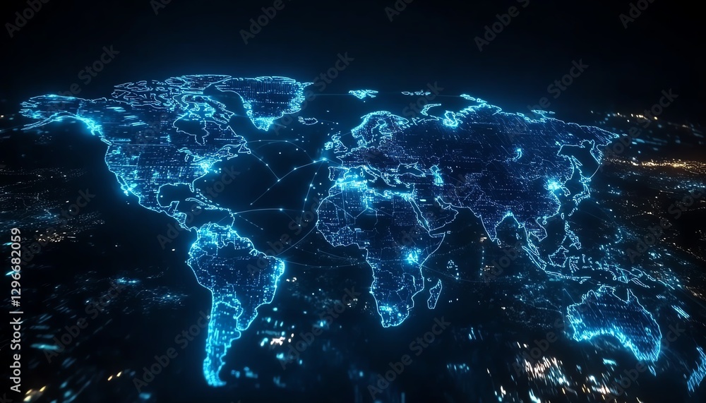 Aufkleber techinspired global networking concept, glowing blue world map with data streams, futuristic busines