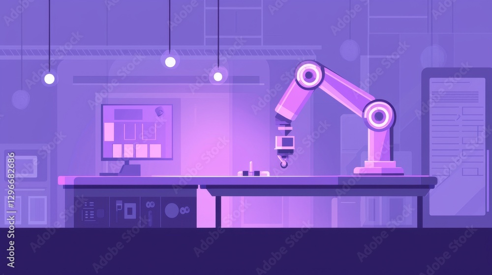 Aufkleber futuristic robotic arm in a modern laboratory environment with glowing purple tones and advanced tec