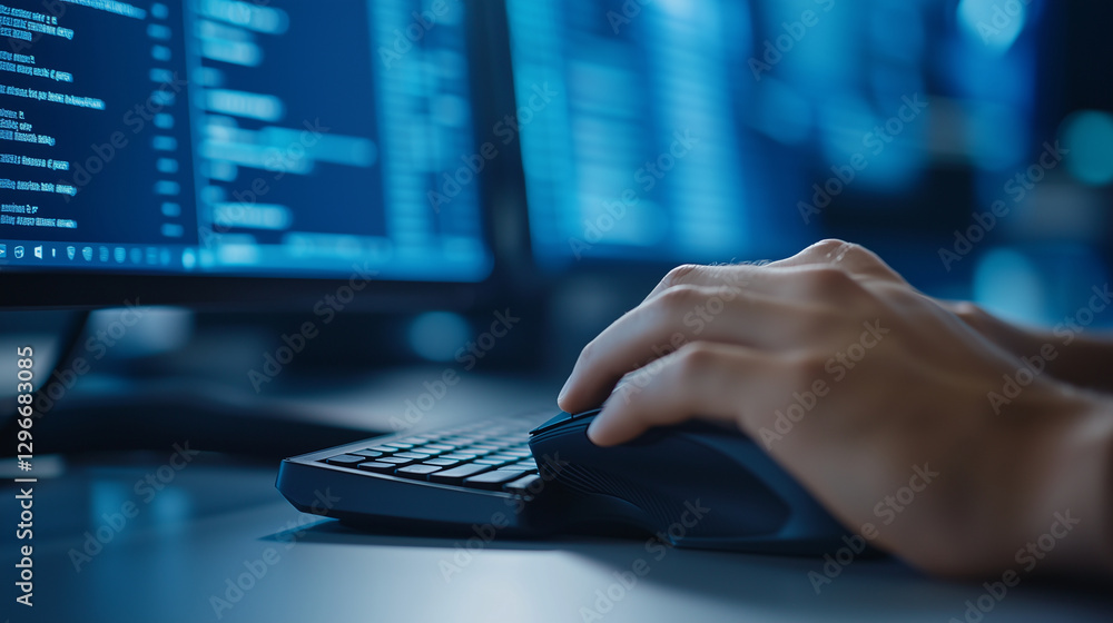 Poster businessman managing big data with real-time analytics in modern workspace