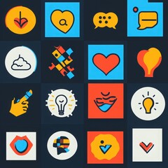 Vibrant Pixel Art Icon Set Communication, Ideas, and Completion