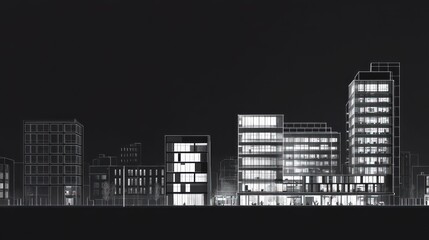 Fototapeta premium City skyline at night, architectural drawing, urban scene, possible use for architectural projects