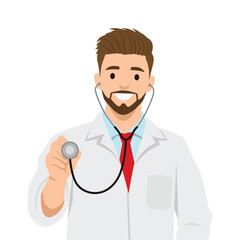 Fototapeta premium Friendly Doctor with a Stethoscope. Flat vector illustration isolated on white background