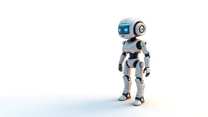 Fototapeta premium A robot stands confidently against a clean white background, showcasing its sleek design and modern features.