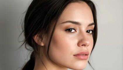 Fototapeta premium A close-up photograph of two women with brown hair and neutral-toned makeup.