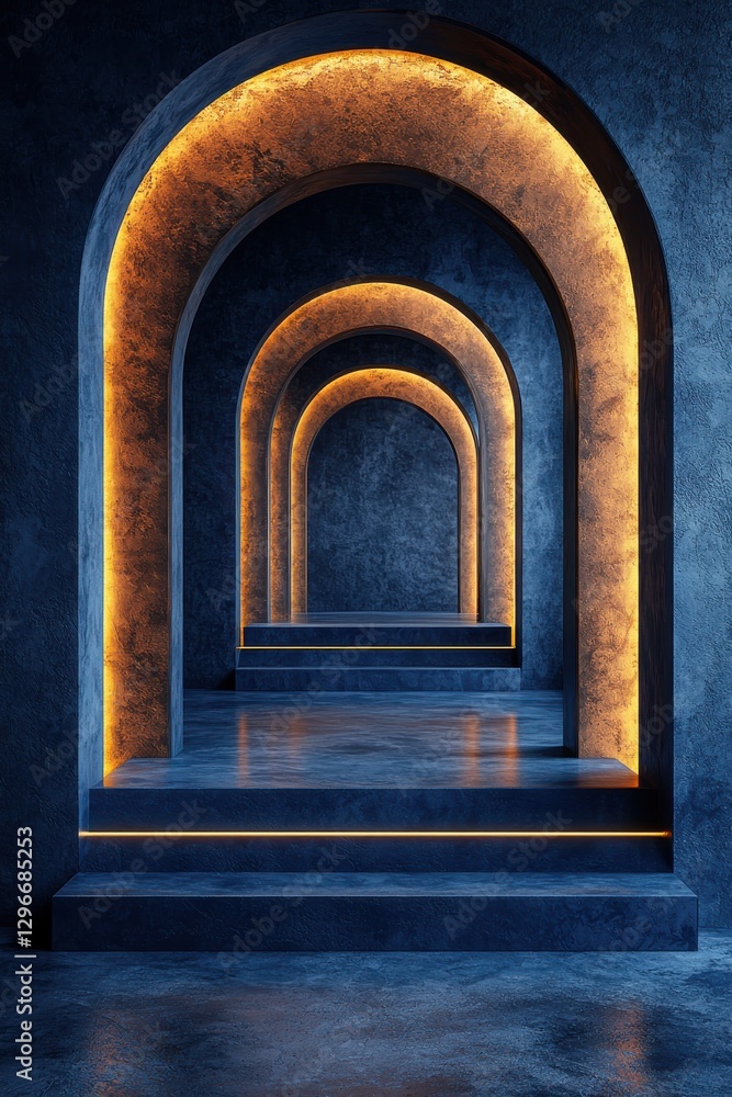 Poster abstract glowing arch structure in a mysterious and futuristic setting