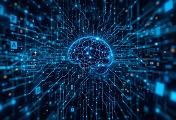 Digital background perfect for tech processes, neural networks, artificial intelligence, data transfer and encryption, digital archives, sound and graphic presentations, science.