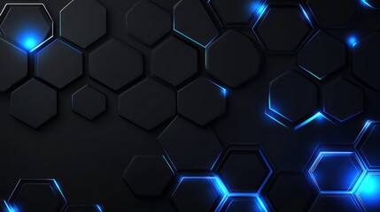 Fototapeta premium Abstract hexagonal dark background with glowing blue lines. Possible use for technology, futuristic, or science design elements