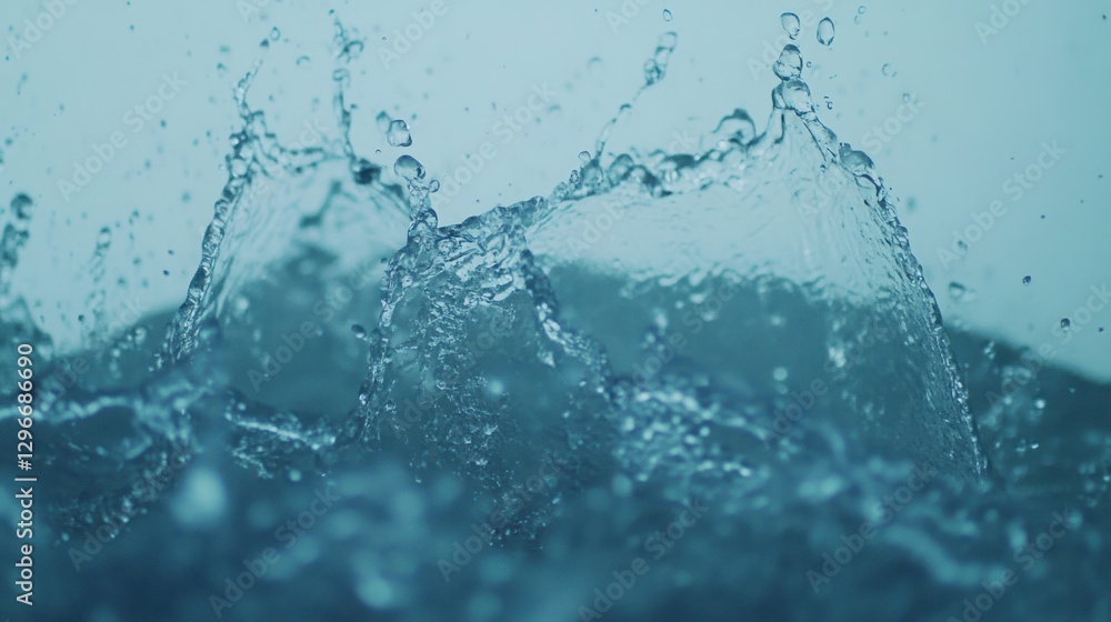 Poster water splash creates dynamic abstract shape with droplets and motion