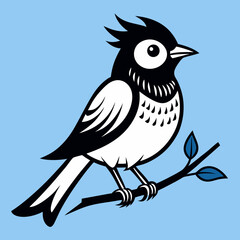 Stylized Black and White Bird Illustration with Large Eye and Simplified Feather Details