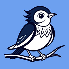 Stylized Black and White Bird Illustration with Large Eye and Simplified Feather Details