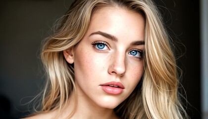 Naklejka premium two halves of a young woman with blue eyes and blonde hair.