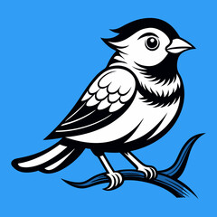 Obraz premium Cute Cartoon Bird Perched on Branch with Expressive Eyes and Simple Design